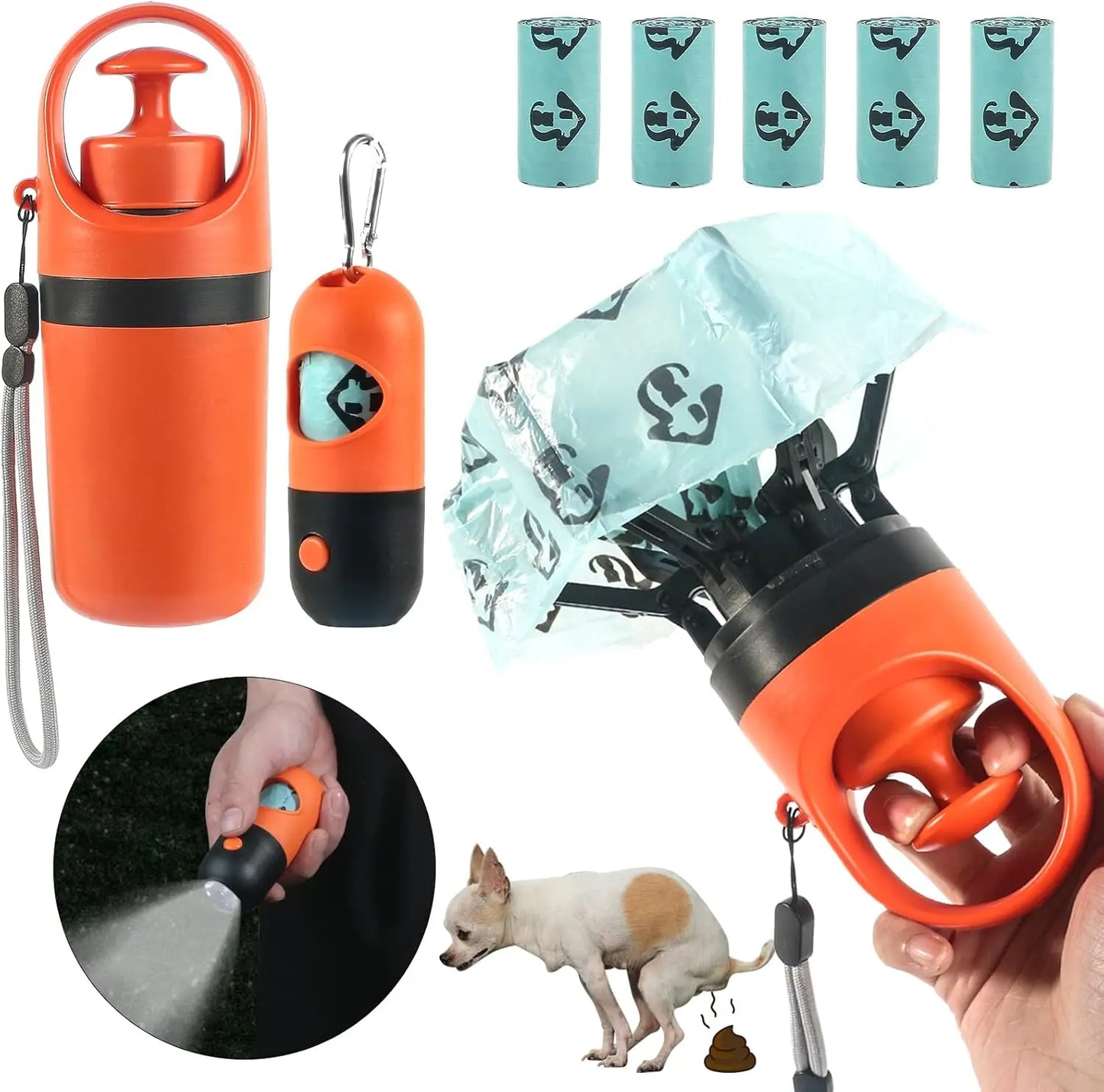 Orange Dog Poop Scooper Set on a white background