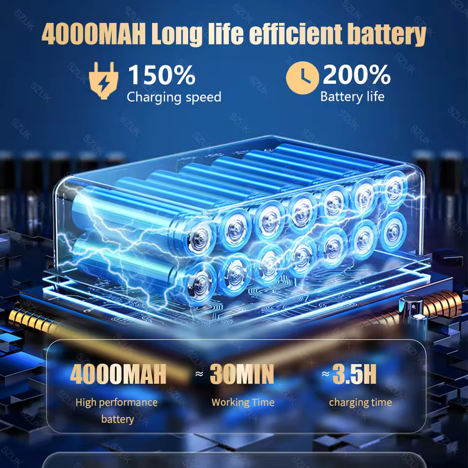 Battery pack with blue glowing elements on a dark background